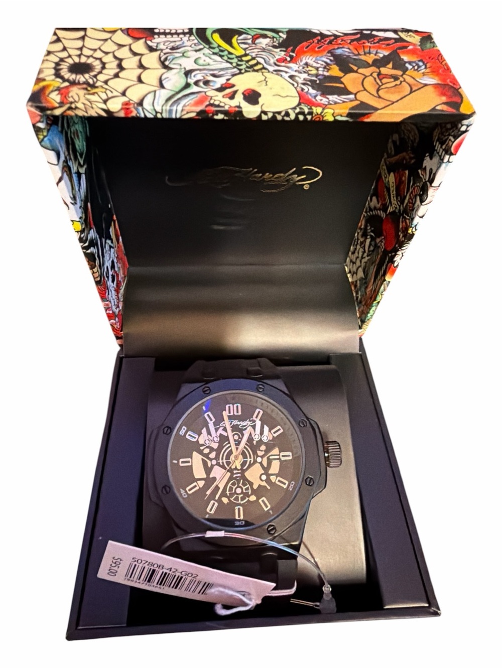 NIB Ed Hardy Black & Silver Skull Silicone Watch